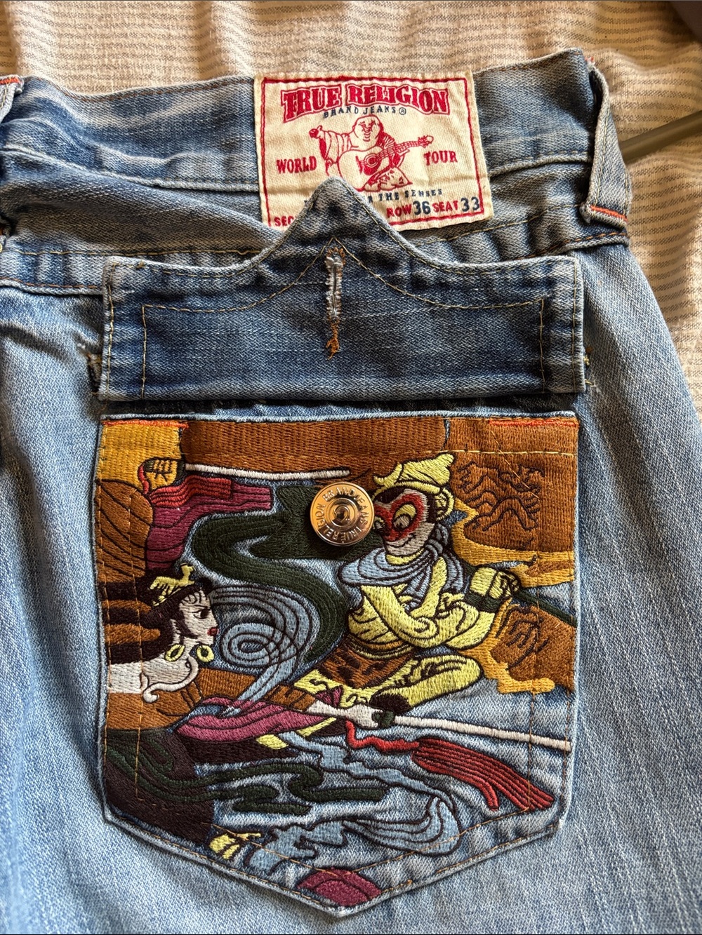 True Religion Embroidered Back-Pocket Jeans - Light Blue